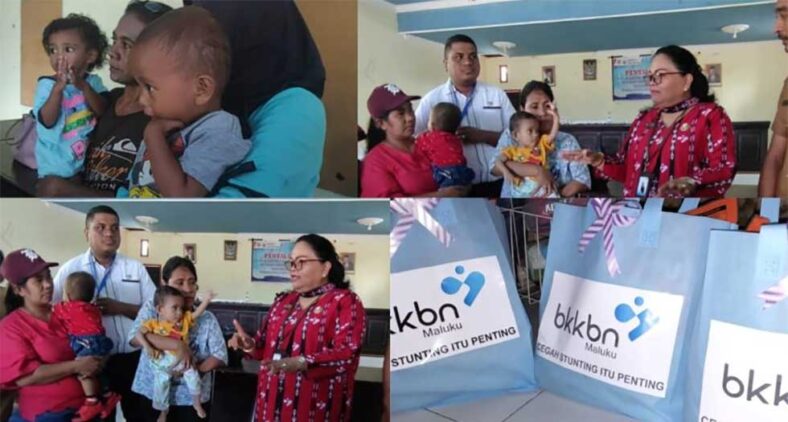 Kaper BKKBN Provinsi Maluku, Dra. Renta Rego Bersama Keluarga Beresiko Stunting Di Desa Wainono, Buru Selatan.